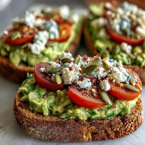 Hearty whole grain toast showcases bright, spiced avocado filling, perfect for brunch.