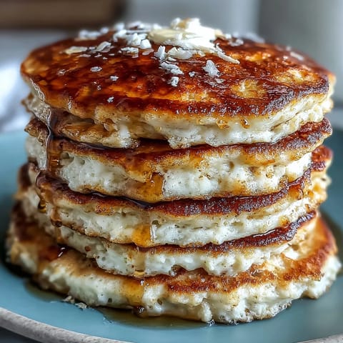 Fluffy Protein Power Pancakes stacked, showcasing a light, airy texture.