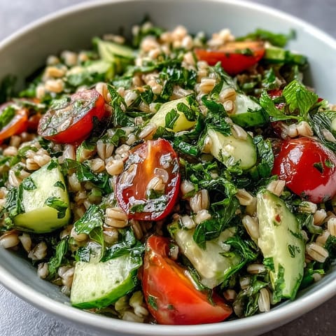 Bright Barley and Herb Salad with fresh parsley, mint, and zesty lemon dressing.