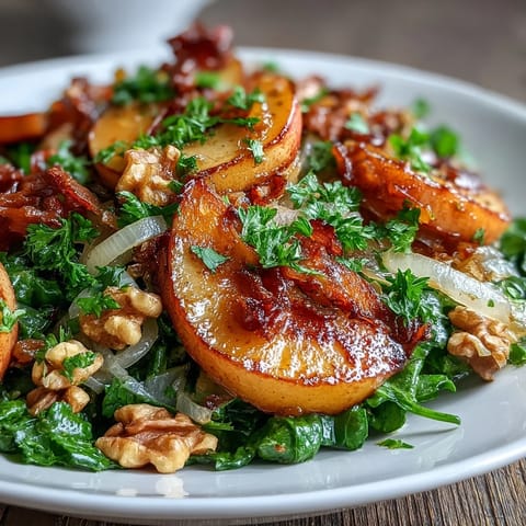 Tangy probiotic sauerkraut and sweet apples topped with crunchy toasted walnuts and fresh parsley.