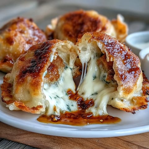 Soft Chīzu Imomochi potato mochi revealing melted cheese filling, garnished with sesame seeds and fresh scallions. 