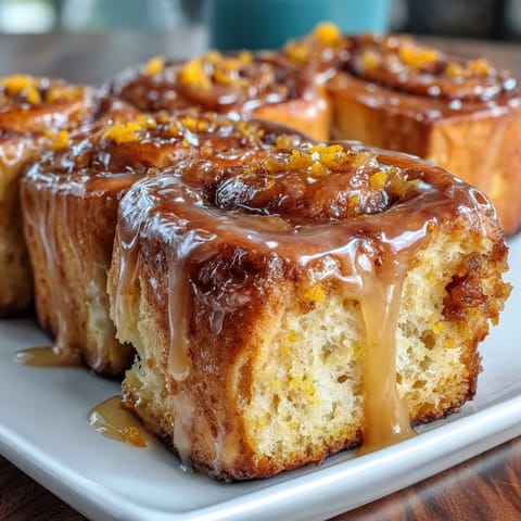 Soft, pillowy mini orange rolls baked golden, oozing zesty citrus filling and drizzled with bright orange glaze.
