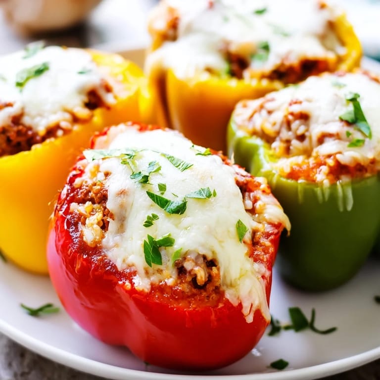 Golden-baked Stuffed Bell Peppers with melty mozzarella, paired beside a crisp green salad.