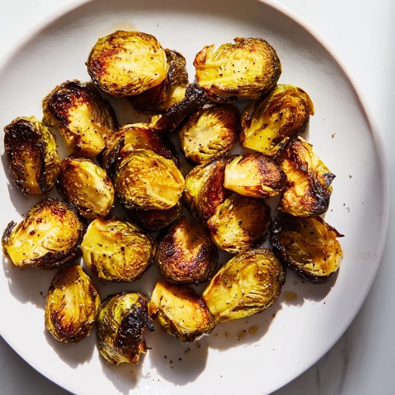 Roasted Brussels Sprouts served warm in a rustic bowl, garnished with optional Parmesan and lemon zest. 