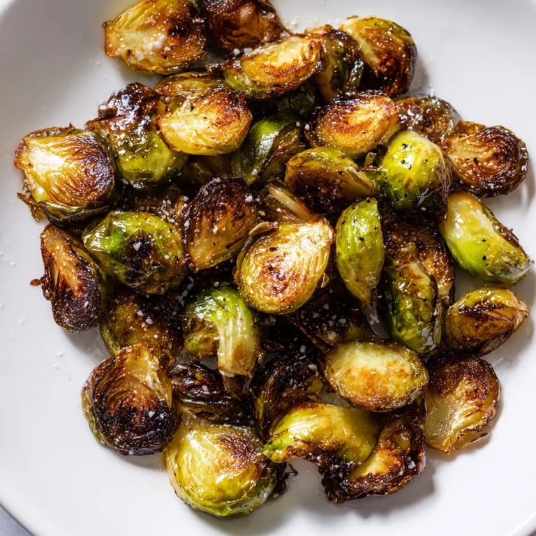 Fresh Roasted Brussels Sprouts roasted to perfection, their edges crispy and centers tender, ready to eat.