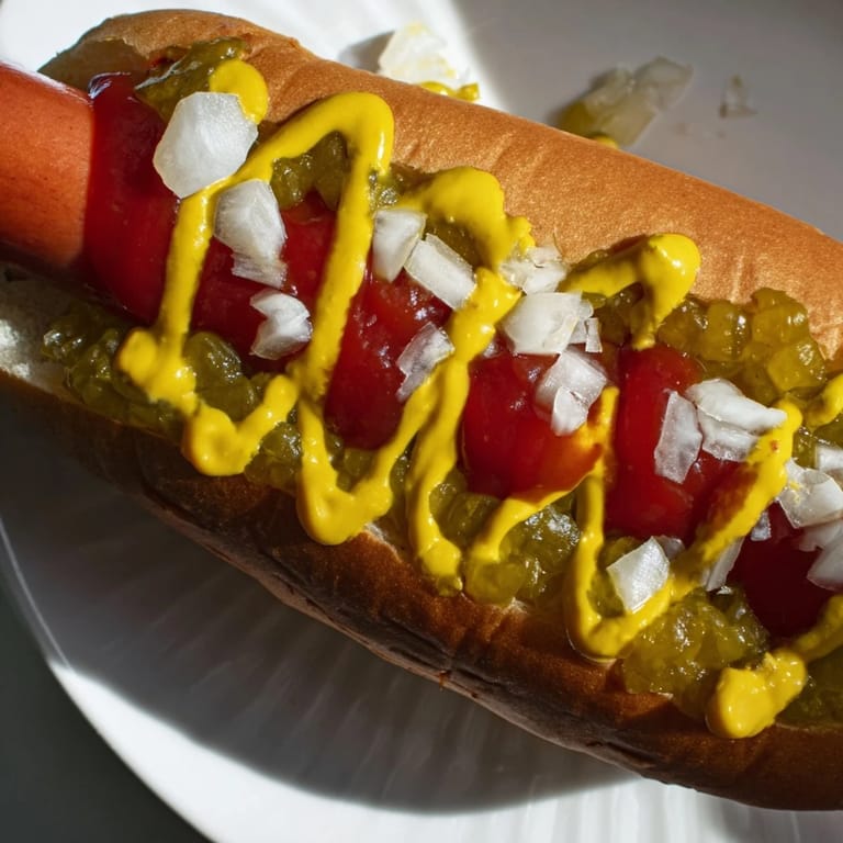 A close-up of classic American Hot Dogs piled high on a platter, ready for a backyard barbecue or casual weeknight dinner.