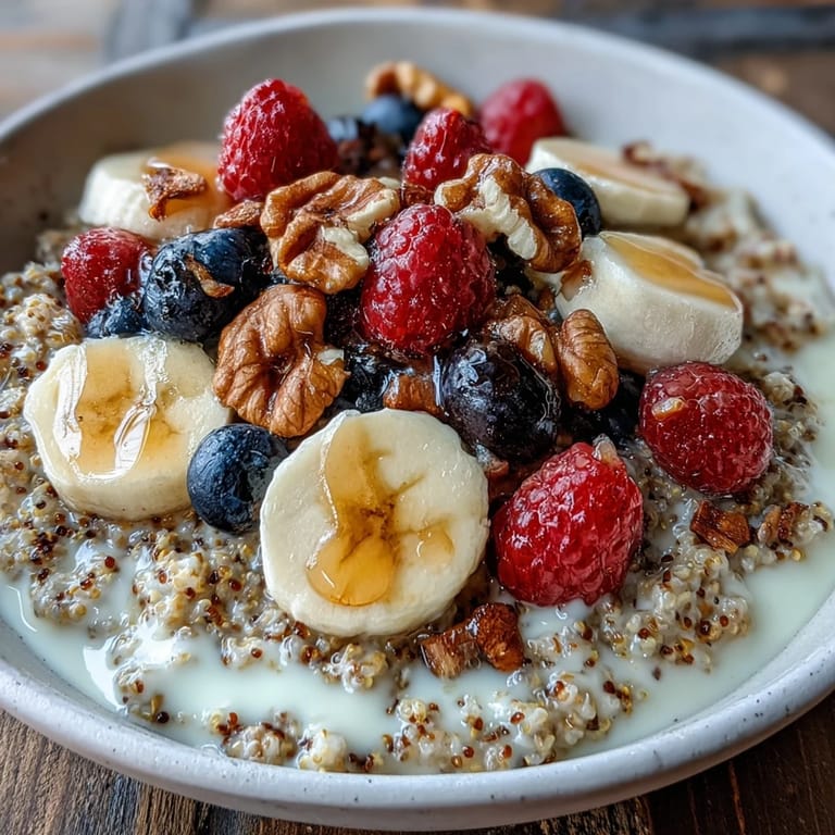 Hearty buckwheat groats breakfast topped with nuts and fruit, perfect for a healthy start.