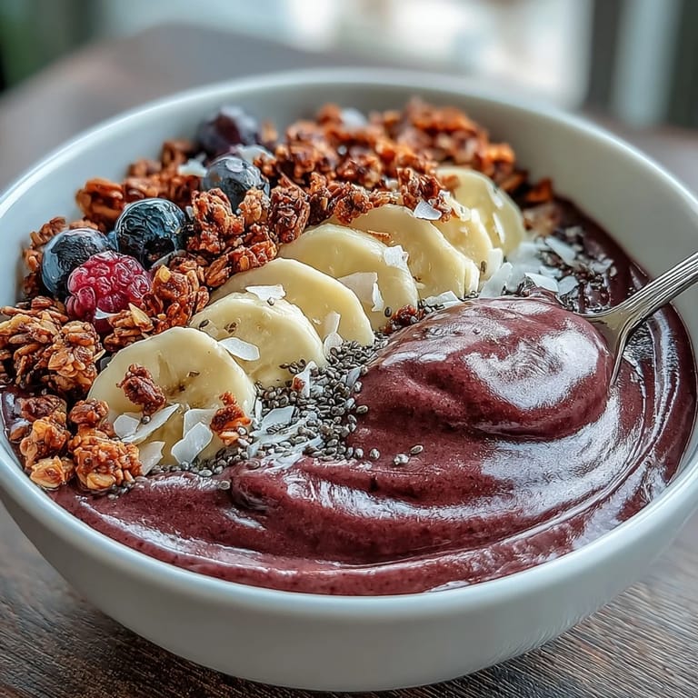 Delicious Acai Berry Smoothie Bowl, a healthy breakfast topped with berries and seeds.