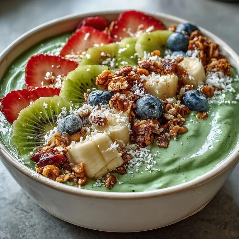Enjoy this easy green smoothie bowl, perfectly blended and beautifully garnished.