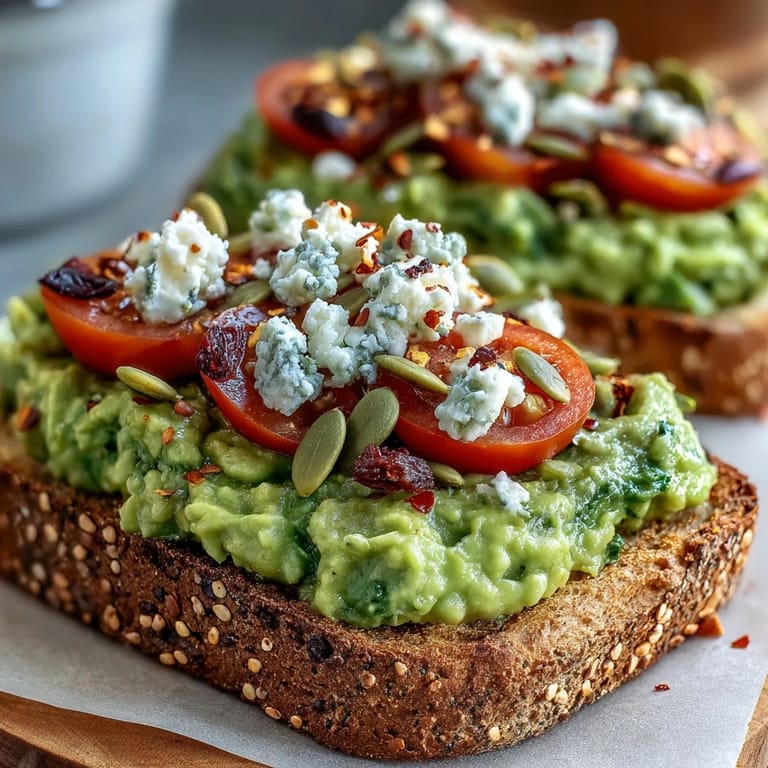Easy avocado toast with colorful toppings on crisp whole grain, simply delicious.