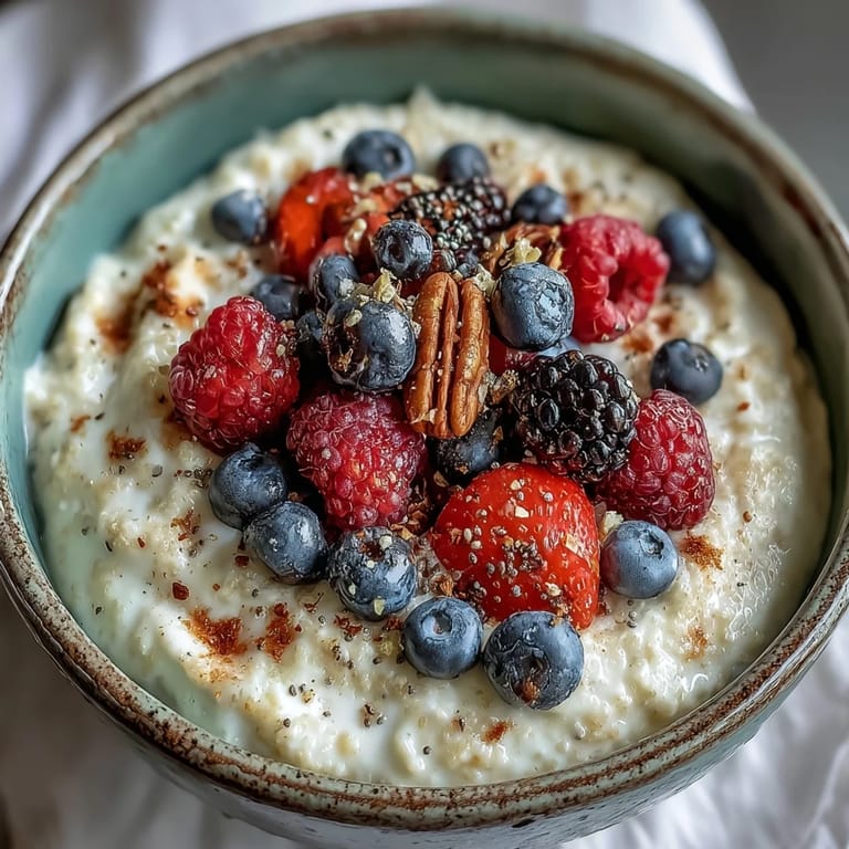 Hearty millet porridge with a swirl of sweetener and fresh berry toppings.