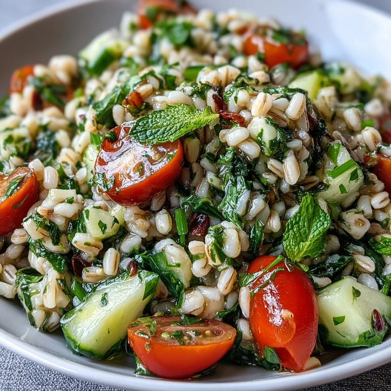 Vibrant vegetarian Barley and Herb Salad, perfect as a light lunch or side dish.