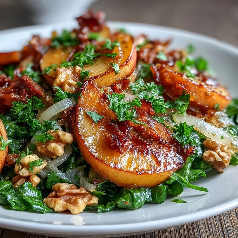 Tangy probiotic sauerkraut and sweet apples topped with crunchy toasted walnuts and fresh parsley.