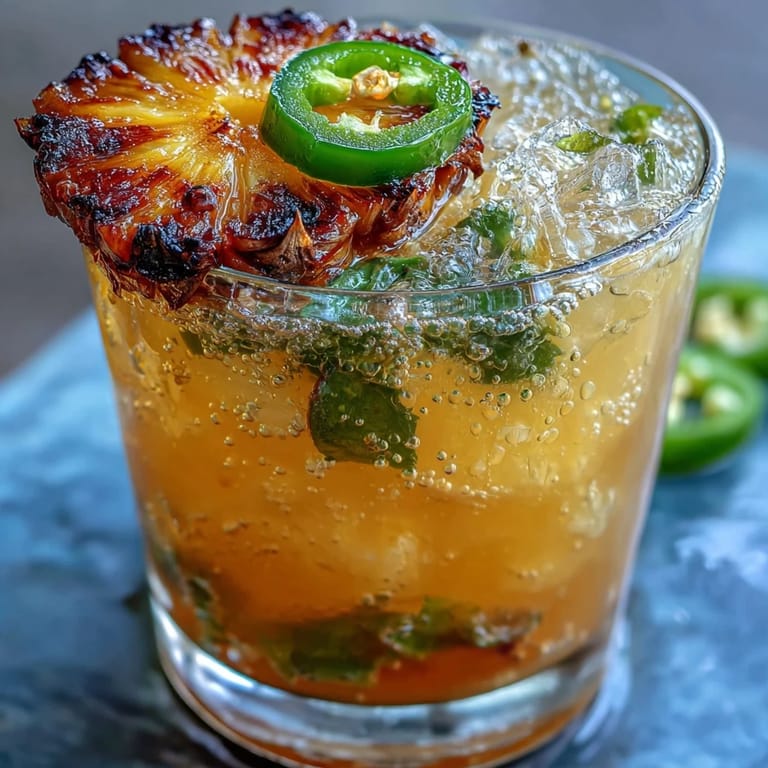 Ice-cold Mexican agua fresca blending sweet pineapple chunks with fresh jalapeño slices for a zesty, invigorating drink.