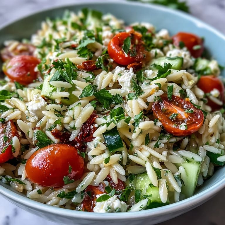 Bright and refreshing Mediterranean orzo salad, a delicious summer side dish.