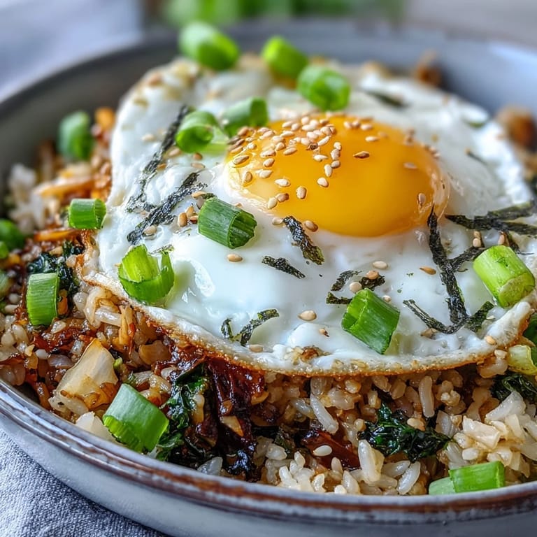 Savory Korean kimchi fried rice bowl ready for a delicious, quick meal.
