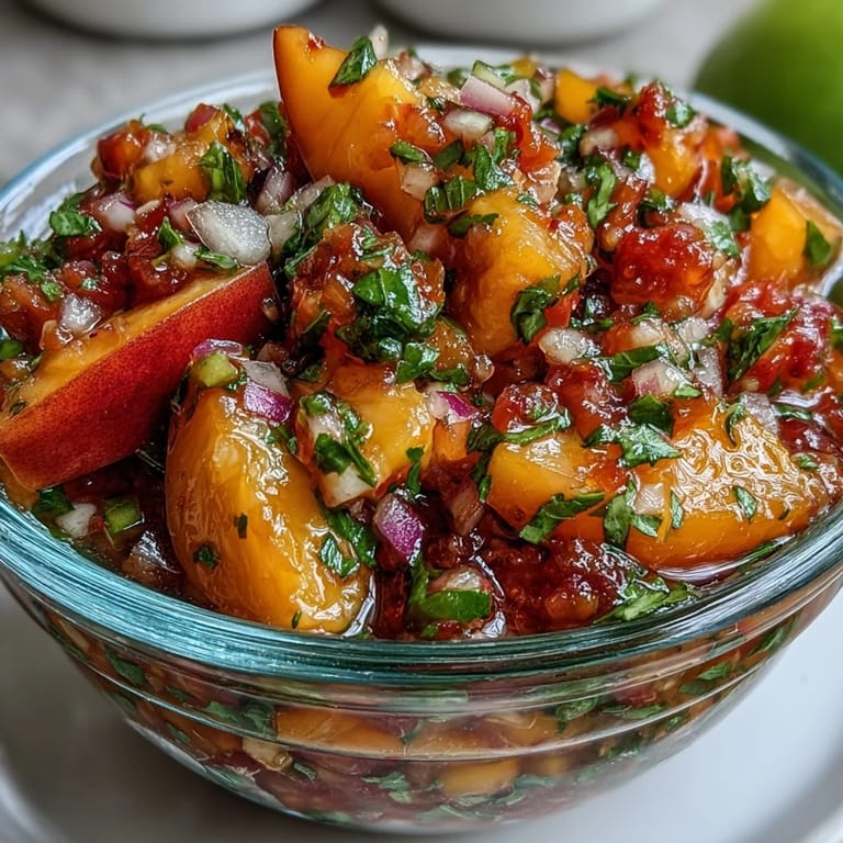 Sweet and spicy peach jalapeño salsa, a vibrant side for summer grilling.