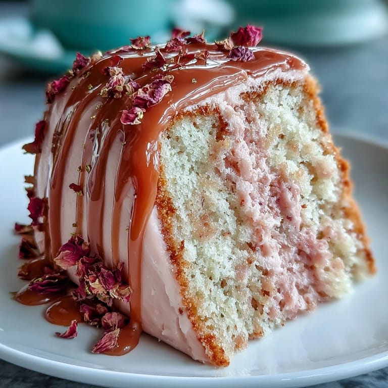 Show-stopping bridal shower cake featuring delicate rosé flavor and shimmering gold accents.