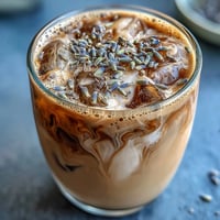 Creamy lavender oat milk latte with floral syrup and rich espresso, perfect for a soothing dairy-free coffee break.